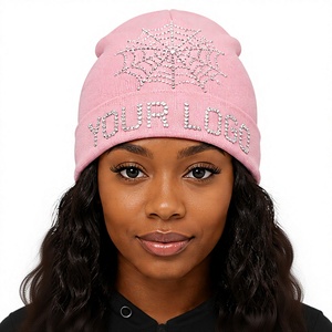 Custom <b>Cap</b> Rhinestone Spider Web Knit Beanie Hat Jacquard Rhinestone <b>Winter</b> Beanie Cuffed Beanie <b>for</b> Women & <b>Men</b> - Product Image 1