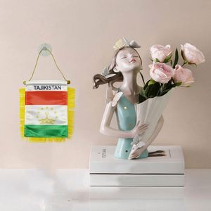 Custom Tajikistan Satin Mini Flag <b>Banner</b> with Yellow Tassels Digital Printed Car Pennant - Product Image 2