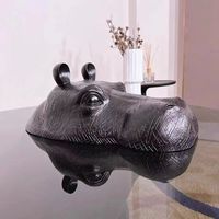 Mobilier de Salon de Créateur Italien, Table d'Appoint en Verre Trempé Hippopotame Animal Créatif, Table Basse Style Minimaliste