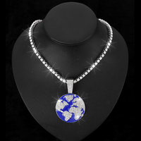 Pendentif Hip Hop Terre avec Chaîne Diamantée de 15 mm, Collier Homme Bling Bling, Bijoux Iced Out