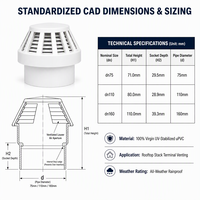 Capot de ventilation de toit en PVC-U résistant aux intempéries Dn75 Dn110 Dn160 mm, capot de ventilation à persiennes pour cheminée de drainage de bâtiment