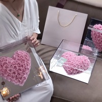 Neue Luxus-Ewigkeitsblume Valentinstag-Geschenk 3D Herzförmige Spiegel-Acryl-Geschenkbox Konservierte Ewige Rose