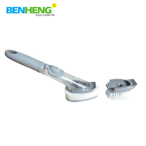 Cepillo fregador de platos de cocina 2 en 1 con mango largo para lavar, cepillo limpio, dispensador de líquidos, toallita de lavado de ollas - Product Image 2