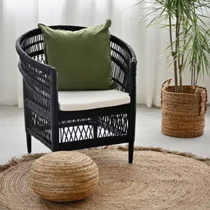 <span class=keywords><strong>Fauteuil</strong></span> Malawi en rotin PE moderne et imperméable avec coussin blanc pour salon, terrasse extérieure, Moyen-Orient - Product Image 2