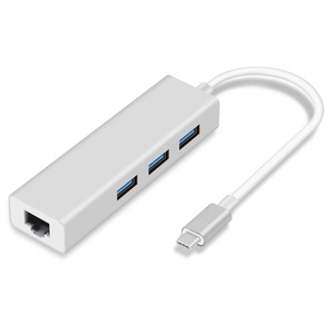 Adaptor kartu jaringan lan Ethernet Gigabit, Tipe C ke USB 3.0 2.0 hub 3 Port dengan RJ45 100Mbps 1000Mbps