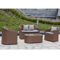 Halb runde Rattan Mail Verpackung Premium Garten Terrasse Sofa Sets Luxus Couch 4 sitz Stuhl Tisch