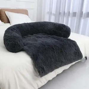 Factory wholesale Plush foam pet bed Comfortable fur fox calming couch pet dog sofa bed Protector for dogs