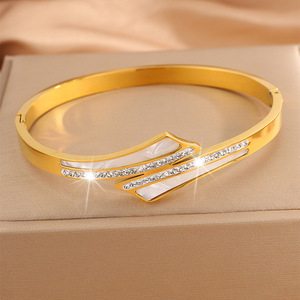 Pulsera de Joyería de Moda para Mujer, Brazalete de Acero Inoxidable con Zirconia, Joyería Fina - Product Image 3