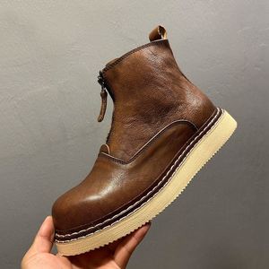 Bottes de moto pour hommes, nouvelles bottes en cuir élégantes pour la marche en ville, chaussures décontractées de style rétro, bottes à la cheville de haute qualité - Product Image 4
