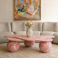 Table basse en fibre de verre rose, table d'appoint, forme de nuage créative, motif de pierre, tables centrales en métal, meubles d'art de salon