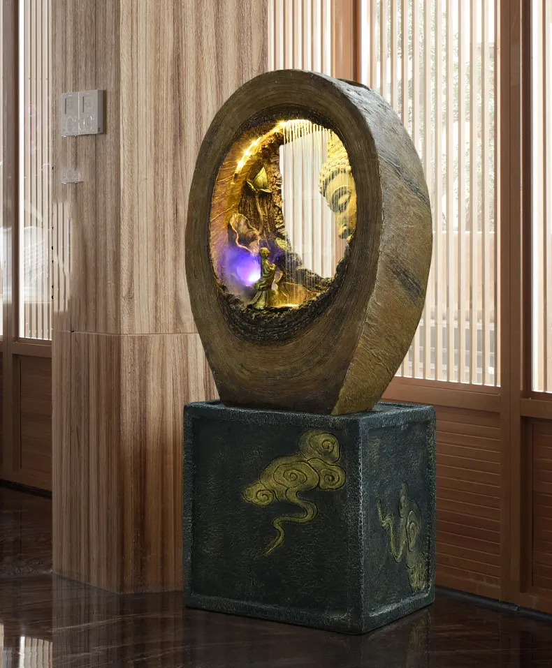 Estatua de Buda fuente adornos de agua corriente sala de estar paisaje acuático cabeza de Buda habitación oficina empresa Zen humidificador Decoración