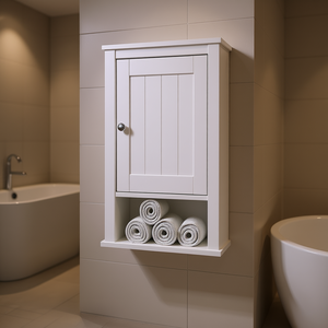 White <b>Pine</b> Wood Bathroom Wall Cabinet With Open <b>Shelf</b> Farmhouse Style Single Tier Wall Mounted Storage - Product Image 2