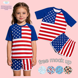 Ensemble 2 pièces pour enfants avec imprimé drapeau américain, t-shirt raglan unisexe et short, ensemble drapeau américain pour tout-petits, tenue de <span class=keywords><strong>vacances</strong></span> pour garçons et filles, 4 <span class=keywords><strong>juillet</strong></span> - Product Image 3
