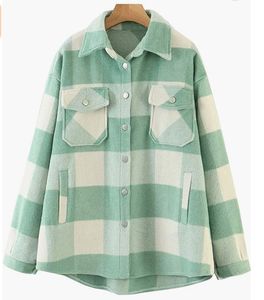 Chemisier à carreaux en flanelle brossée pour <span class=keywords><strong>femme</strong></span>, manteau à pois en laine mélangée, chemises à boutons - Product Image 6