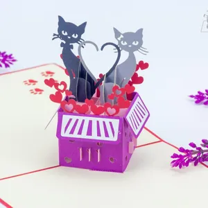 Couple Cats in a Box Valentine Greeting Cards Vietnamese Handmade Greeting Cards