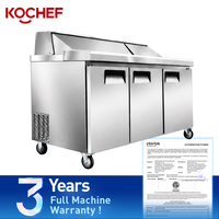Réfrigérateur commercial à 3 portes en acier inoxydable 304 pour bar à salades, préparation de pizzas et sandwichs, buffet, avec bacs GN