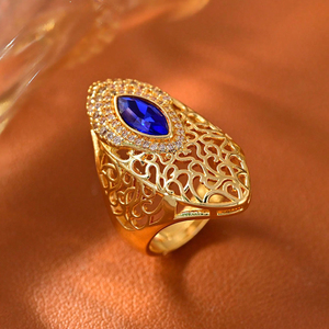 Anillo de Lujo Chapado en Oro con <span class=keywords><strong>Gema</strong></span>, Anillo Turco de Filigrana de Dubái con Circonita, Joyería Árabe para Mujer, Regalo de Boda - Product Image 4