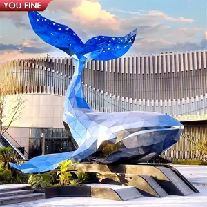 Art Urban Commercial Street Grand miroir en métal Sculpture baleine en acier inoxydable