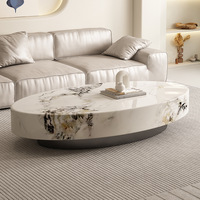 Table basse ovale de luxe italienne haut de gamme en marbre, table d'appoint minimaliste premium pour salon moderne, approvisionnement en gros