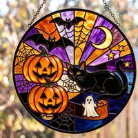 Nouvel Arrivage Dropshipping : Attrape-Soleil en Verre Teinté Halloween Imprimé POD et Gaufré 3D, Ornement Suspendu pour Décoration Intérieure
