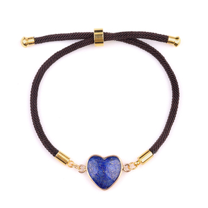 Braccialetto Regolabile a Forma di Cuore in Lapislazzuli Naturale con Corda Intrecciata e Cornice in Oro e Argento, Idea Regalo - Product Image 2