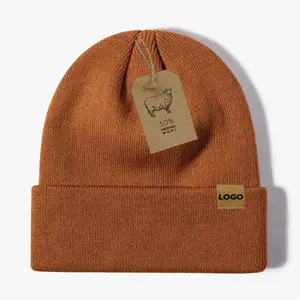 Men Women New Warm Winter Hats Fashion Knitted Hat 50% Merino Wool Beanies With Suede Tag Custom Logo