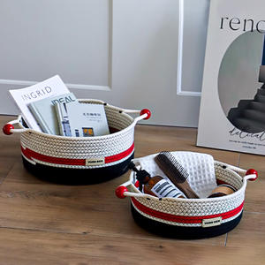 ตะกร้าเก็บของผ้าฝ้ายวูนเบน ทรงกลม ขนาดใหญ่ ทำด้วยมือ สำหรับจัดเก็บของเล่น ตะกร้าเก็บของบนโต๊ะ ทำจากผ้าฝ้าย 100% - Product Image 4