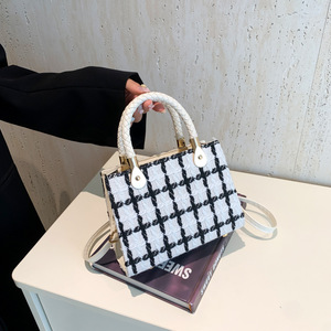 Nouveauté 2026 : Sacs à main tendance en laine à carreaux pour femme – Sacs bandoulière noir et blanc pour femme - Product Image 6