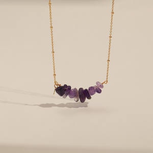 Joyería de piedras preciosas irregulares de oro de 14K, piedra rugosa, amatista de cuarzo rosa, collar de cristal personalizado con chip - Product Image 2