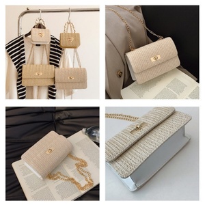 Summer Luxury Women's Crossbody Bags Woven Pearl Handle Designer <b>Square</b> Box Chain Purse Metal Lock Beach Party Mini Clutch - Product Image 4