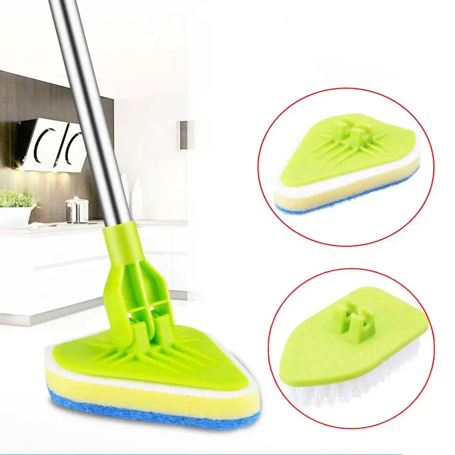 Long Handle 3 in 1 Bathroom Bathtub Cleaning Tools With Removable Replace Sponge Scrubbing Brush Set