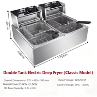 Friteuse double pour restaurant en acier inoxydable 304 pour poisson et frites avec contrôle de température indépendant certifiée ISO