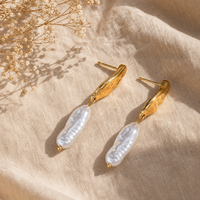Boucles d'oreilles pendantes en acier inoxydable texturé, motif feuille de perle irrégulière, pour femme, bijoux de niche délicats et élégants, vente chaude