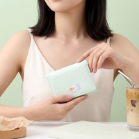 Dompet Kartu Wanita Tailian Model Sederhana Tahan Air dengan Kancing, Lucu Bergambar Kartun, Bahan PU Polyester Pendek, Multifungsi