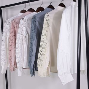 Blusa elegante para Mujer, camisa blanca de encaje, Panel hueco, camisas sólidas de manga larga, Tops de oficina para Mujer, Blusas Elegantes y juveniles - Product Image 6