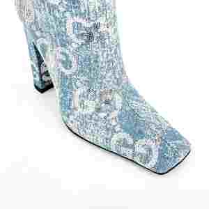 รองเท้าบูทยาวถึงเข่างานเย็บปะติดผ้ายีนส์กันน้ำได้สำหรับฤดูใบไม้ร่วงฤดูหนาว2024ปักเลื่อมส้นหนาและอบอุ่นสำหรับช้อปปิ้งกลางแจ้ง - Product Image 5