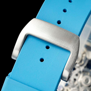 Reloj de pulsera para hombre con correa de caucho blanca, cristal y tourbillon, reloj mecánico esqueleto con forma de tonneau - Product Image 5
