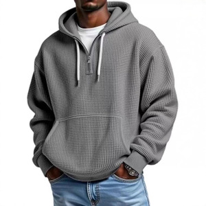 Felpa con Cappuccio da Uomo Oversize in Maglia Waffle Pesante, Manica Lunga, Stile Atletico Casual, Streetwear, Nuova Collezione 2026, Personalizzabile, Vendita all'Ingrosso - Product Image 2