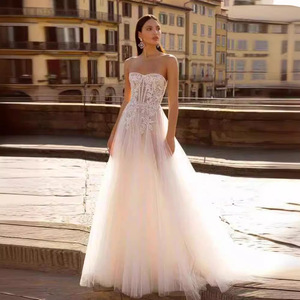 Strapless Wedding Dress A-Line Tulle Ivory Empire Waistline Simple Style For Women - Product Image 2