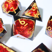 Dés en résine à bords tranchants faits à la main pour DND, dés polyédriques, dés géode rouges et noirs