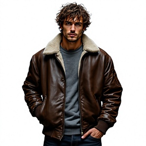 Veste en cuir sur mesure, couleur unie, veste en cuir pour homme, streetwear, veste d'hiver en cuir pour homme en shearling avec col en fourrure - Product Image 2