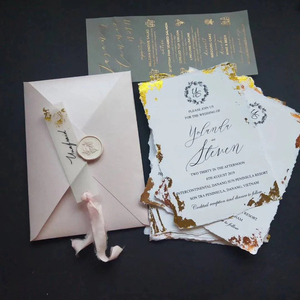 Fully Custom Sculpted <b>Embossing</b> Floral Luxury Wedding Valentine's Day Invitations Gold Stamping 5x7in Recyclable Paper - Product Image 6
