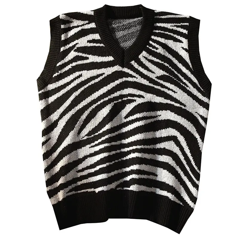 2023 trend Korean version animal print cute sweater vest V-neck sleeveless vest women's sweater pullover knit