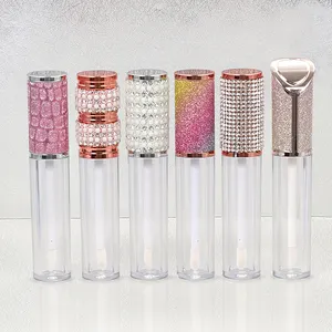 Produsen Grosir Tabung Lip Gloss Kilau Permata 5Ml Tabung Lip Gloss dengan Permata Berlian Buatan Bling Tabung Lip Gloss Bening