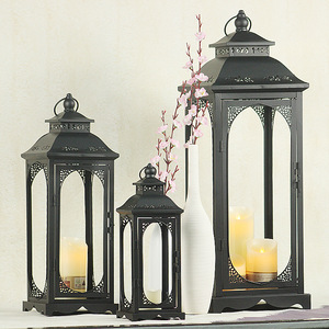 Candelabro da Terra in Ferro Battuto Stile Europeo, Lanterna Antivento per Matrimoni all'Aperto, Lanterna Retrò da Cortile, Grande Ornamento in Vetro - Product Image 4