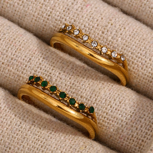Stainless Steel 18K Gold Plated Curved Micro Inlaid Color Zircon <b>Ring</b> Light Luxury Stackable Niche Versatile <b>Thin</b> Women Band - Product Image 5