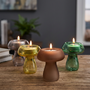 Custom Unique Handmade Eco-Friendly Small Mushroom Frosted Colored Tealight Glass Candle <b>Stick</b> Holder for Valentine's Day Home - Product Image 3
