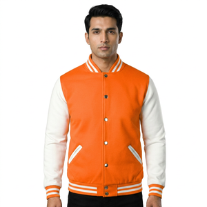 <b>Mens</b> Orange White Varsity <b>Jacket</b> Stylish Baseball Outerwear College Fashion Trendy Winter Streetwear <b>Smart</b> Casual Look - Product Image 1