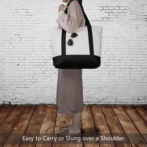 Custom Fashion Daily Essentials <b>Shopping</b> Large Capacity Canvas Tote Bag With External Pocket Top Zipper Closure - Product Image 5