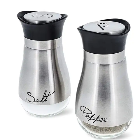 Custom Unique Funny Salt and Pepper Shakers Black Stainless Steel Spice Container Storage Jar Shaker Set